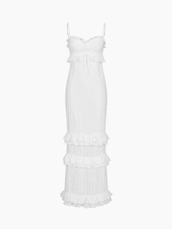 Ddbos - Cup Detail Layered Ruffle Eyelet Long Dress