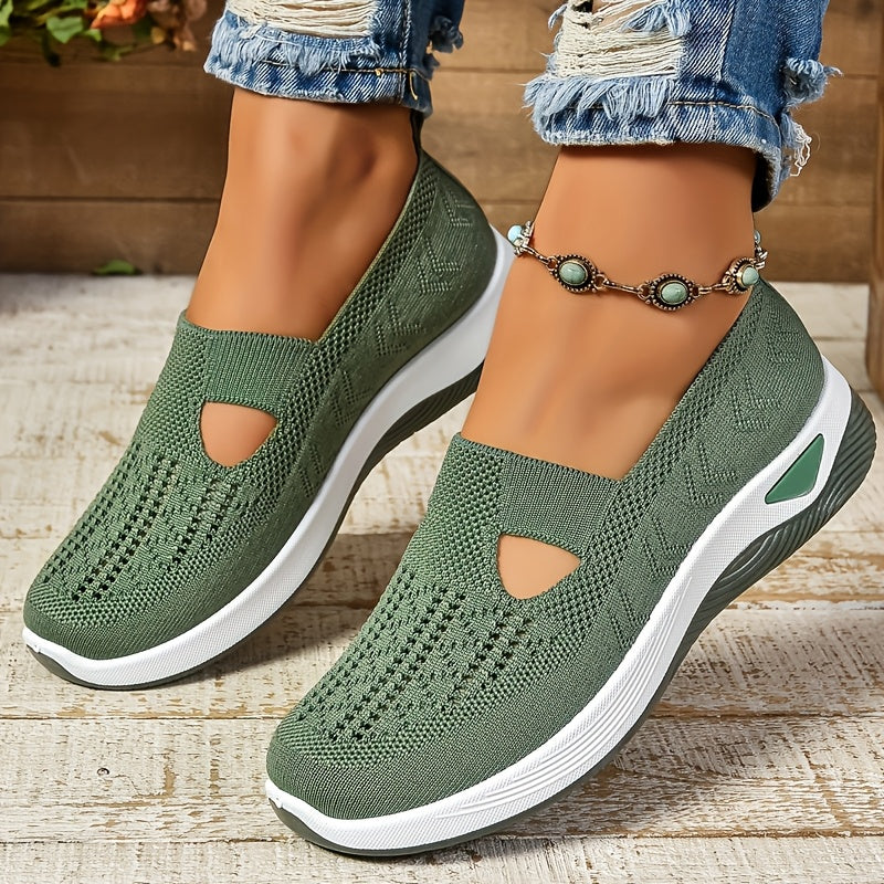 Ddbos Women'S Cut-out Sneakers, Casual Breathable Slip On Walking Shoes, Lightweight Outdoor Flat Shoes (plus size)