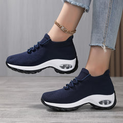 Ddbos Women's Breathable Knit Chunky Sneakers, Casual Lace Up Outdoor Shoes, Comfortable Low Top Sport Shoes plus size