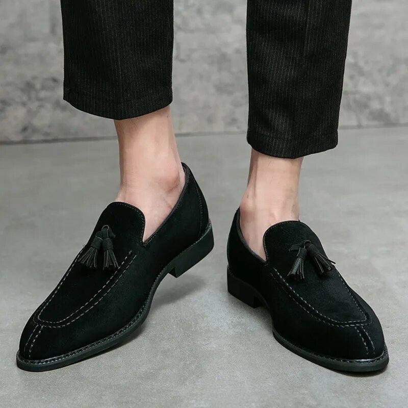 Ddbos Men's Loafers Brand Suede Leather Shoes Vintage Slip-on Classic Casual Men Driving Shoes Wedding Male Dress Shoes Tassel pointed