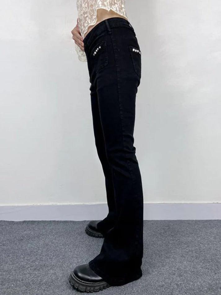 Ddbos - Low Rise Studded Elastic Flare Jeans