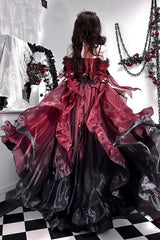 Ddbos Red/Black Bowknot Irregular Gothic Princess Lolita Jsk Dress