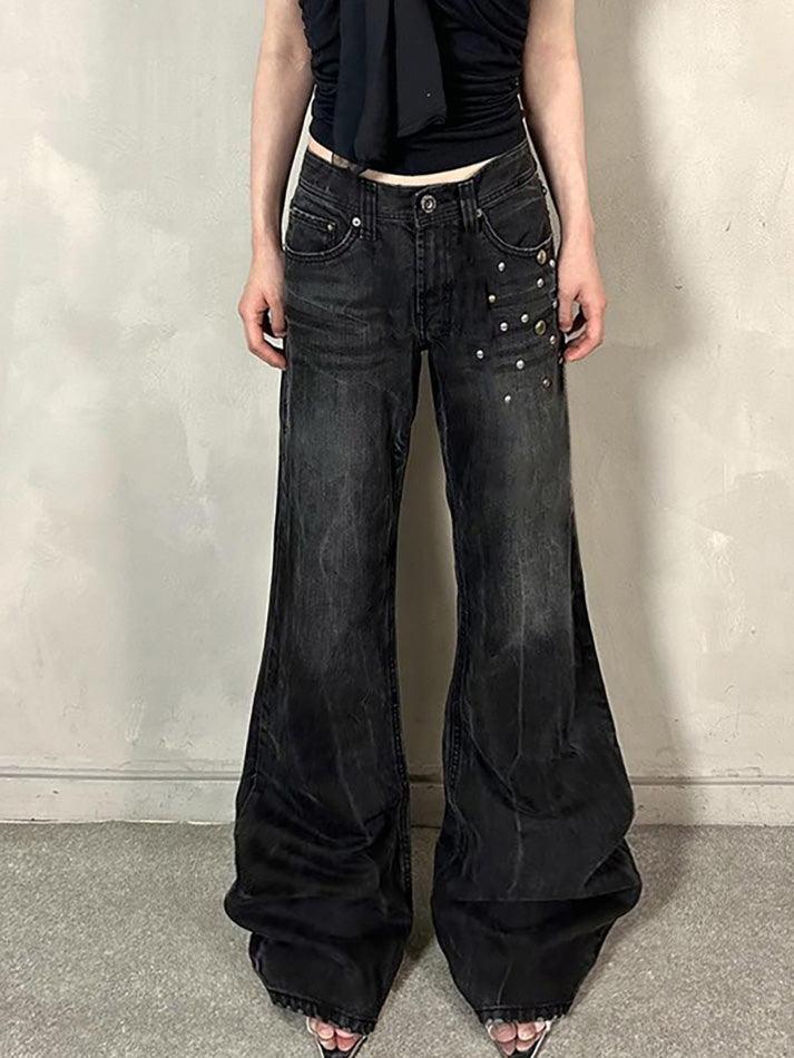 Ddbos - Vintage Washed Studded Flared Jeans