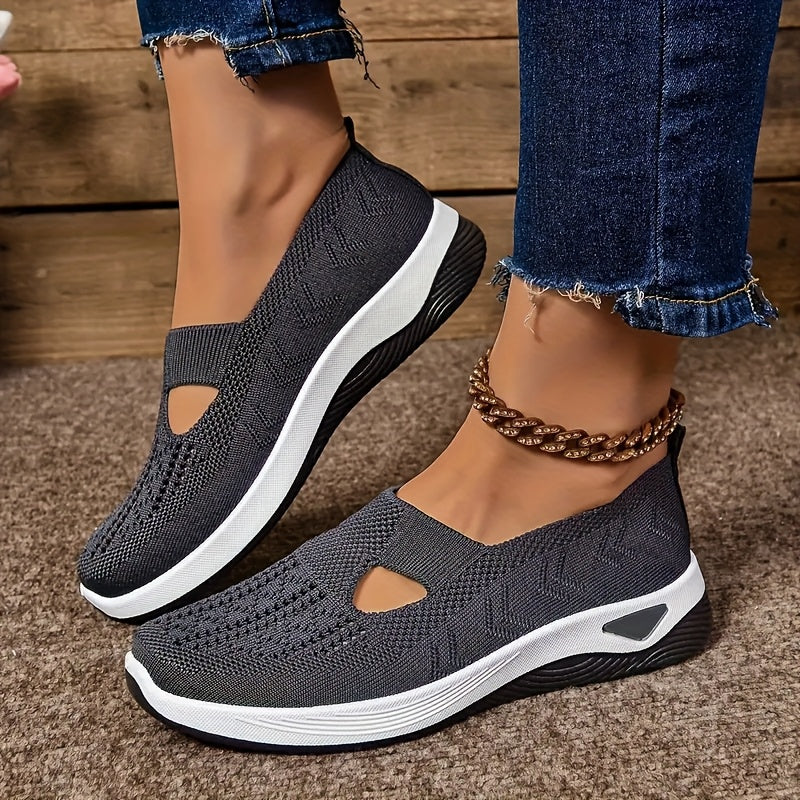 Ddbos Women'S Cut-out Sneakers, Casual Breathable Slip On Walking Shoes, Lightweight Outdoor Flat Shoes (plus size)