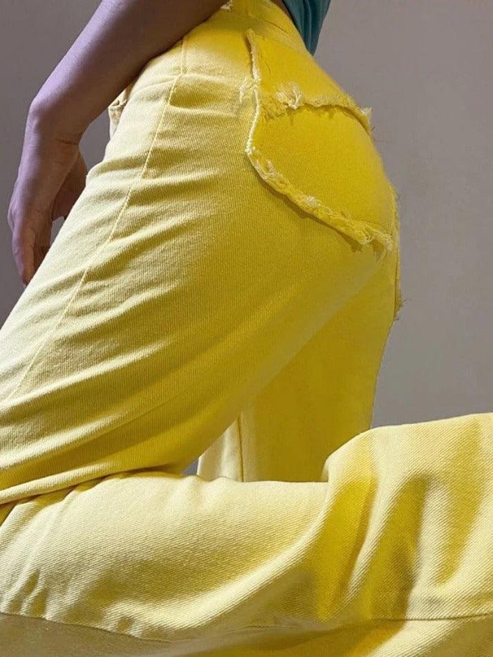 Ddbos - Yellow Distressed Ripped Jeans