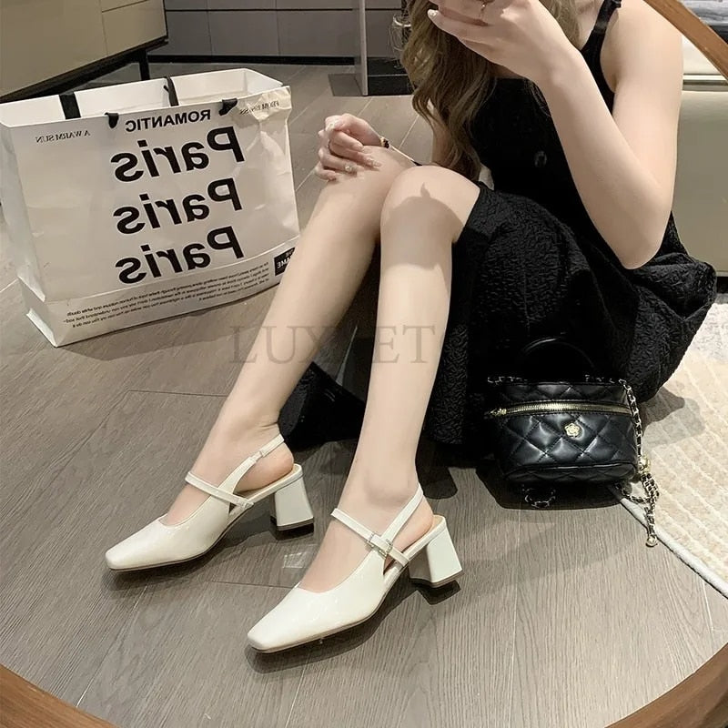 Ddbos Mary Jane High Heel Sandals with Diamond Square Buckle Head and Skirt Style Women Shoes Fashionable Versatile Lolita 35-39