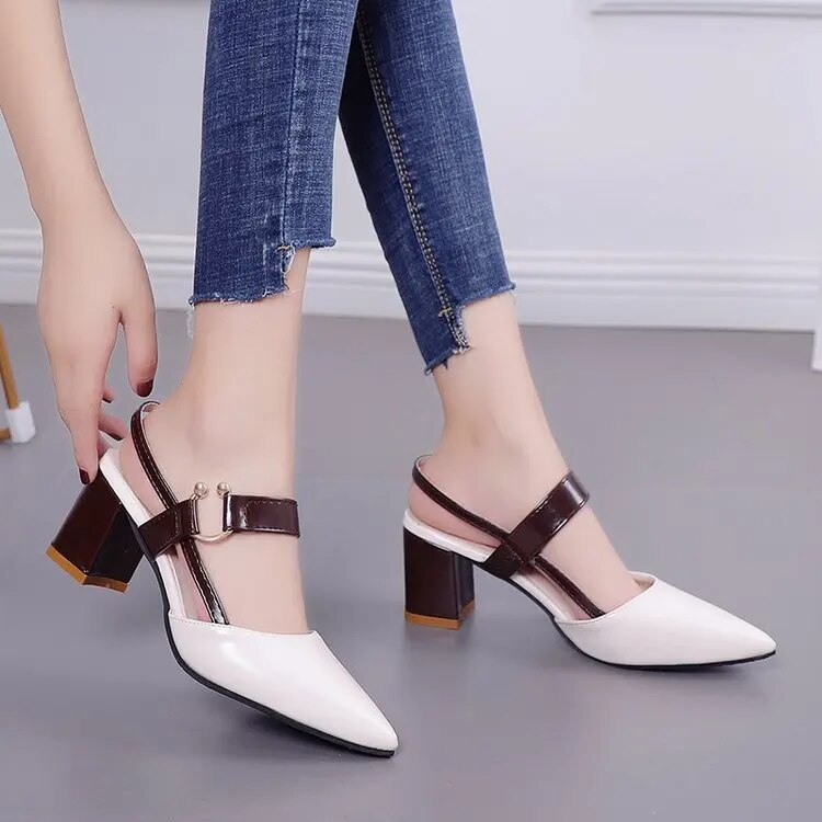 Ddbos Spring Hollow Coarse Sandals High-heeled Shallow Mouth Pointed Pumps Shoes Women Female Sexy High Heels Large Size Mujer A