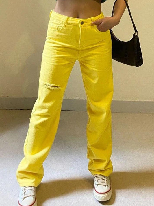 Ddbos - Yellow Distressed Ripped Jeans