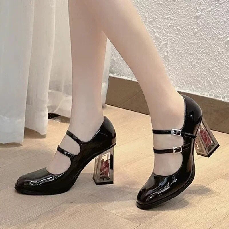 Ddbos Shoes for Women Brand Transparent Flowers Women's High Heel Summer Casual Sexy Party Pump Women Solid Buckl Female Sandals