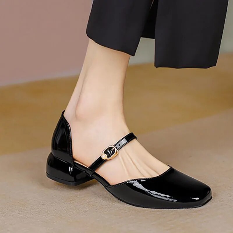 Woman Flats Mary Jane Sandals Patent Leather Designer Shoes for Woman Low Heels Dress Shoes Buckle Sandalias mujer Summer