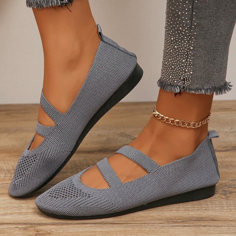 Ddbos Breathable Mesh Flats Women Spring Summer Fashion Strap Knitting Casual Shoes Woman Round Toe Flat Heels Sneakers Female