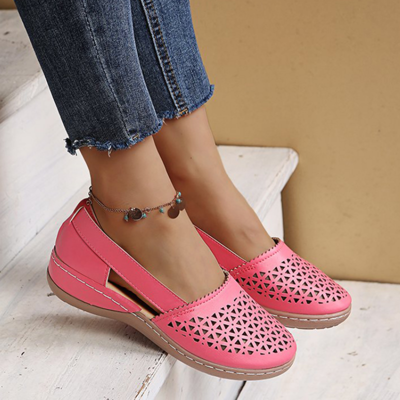 Ddbos Vintage Hollow Out Wedges Casual Shoes Women Summer Pu Leather Loafers Shoes Woman Plus Size 43 Lightweight Slip-On Flats