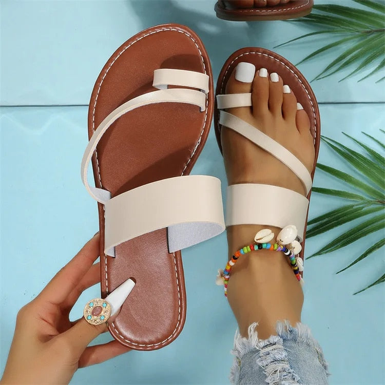 Ddbos Flat Sandals Fashion Summer Solid Color  Open Toe Outdoor Slippers Casual Beach Women's Shoes Plus Size Zapatos De Mujer Slides