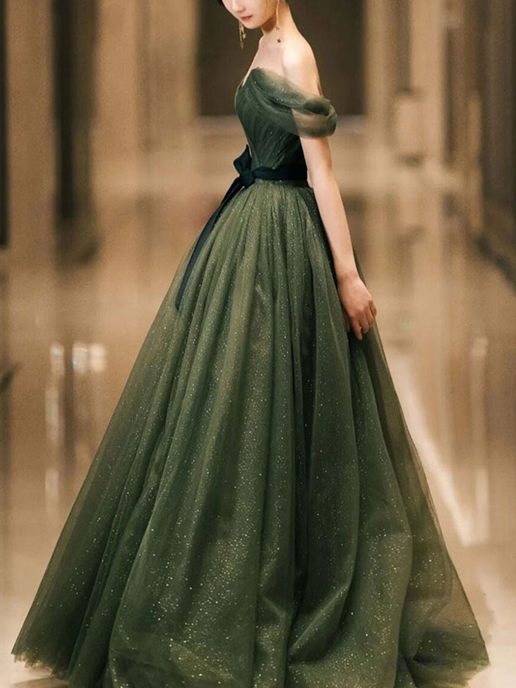 Ddbos Simple Green Sweetheart Tulle Long Prom Dress, Green Formal Dresses