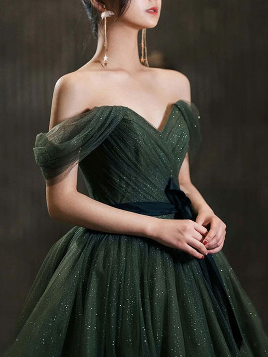 Ddbos Simple Green Sweetheart Tulle Long Prom Dress, Green Formal Dresses