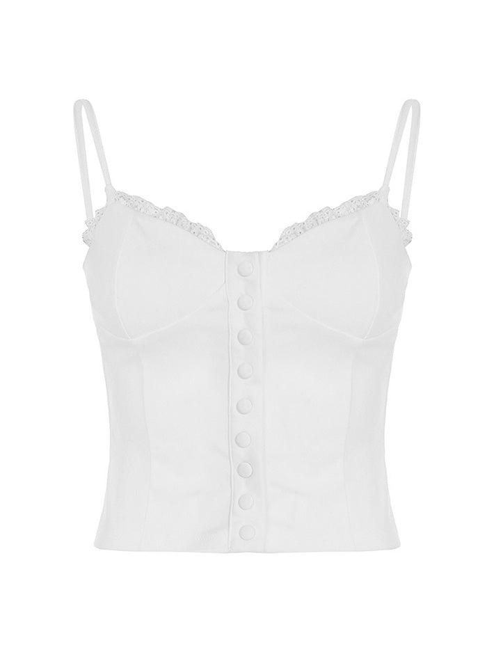 Ddbos - White Lace Button-Up Tank Top