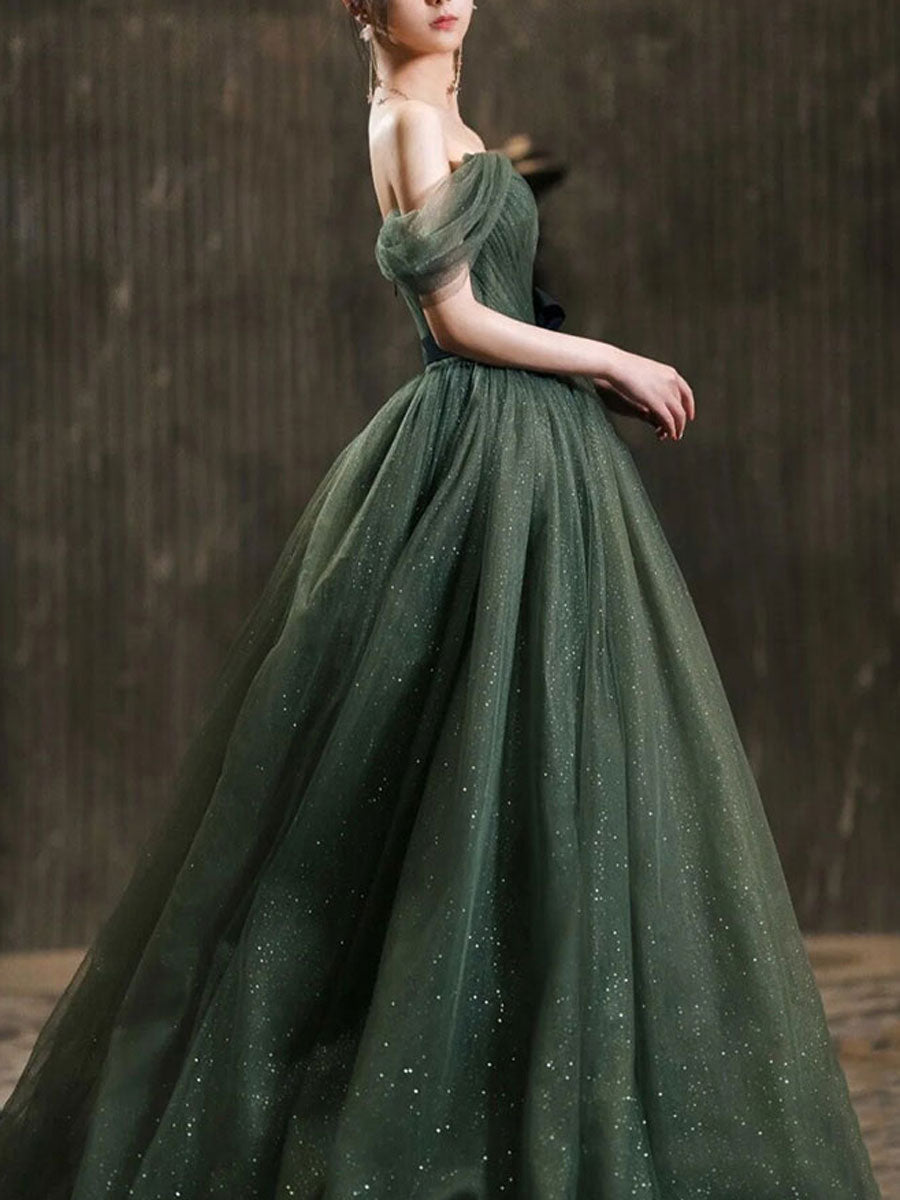 Ddbos Simple Green Sweetheart Tulle Long Prom Dress, Green Formal Dresses