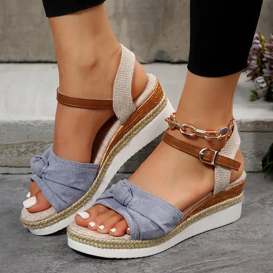  Summer Mix Color Platform Sandals Women Comfort Med Heels Espadrille Shoes Woman Ankle Buckle Wedges Sandalias De Mujer