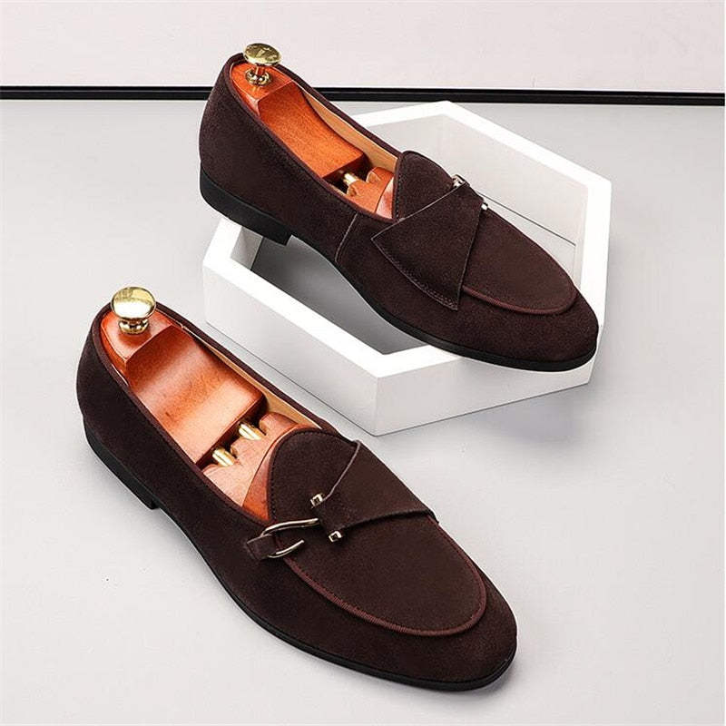 Men's Suede Genuine Leather Casual Shoes Mens Buckle Party Wedding Loafers Moccasins Men Light Comfortable Driving Flats