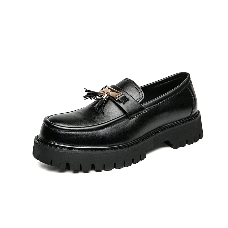 Ddbos New Platform Shoes Loafers Shoes Men Thick-soled Wedding Shoes Black Formal Business Shoes Slip-on Leather Increase Casual Shoes