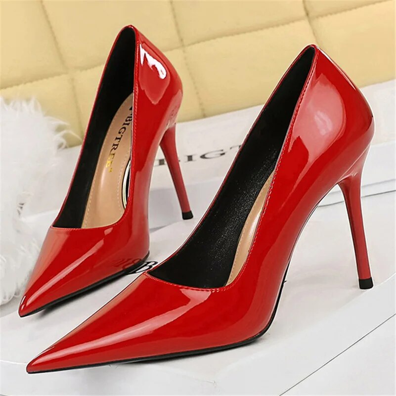 Ddbos Women Fetish 10cm High Heels Nude Pumps Wedding Bridal Stiletto Wedding Sexy Wine Red Heels Lady Scarpins Office Party Shoes