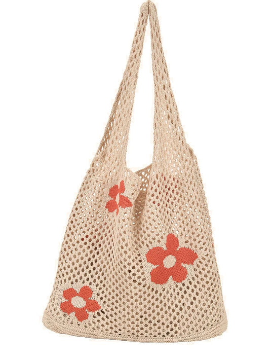 Ddbos - Flower Print Crochet Shopper Bag  - Women Tote Bags