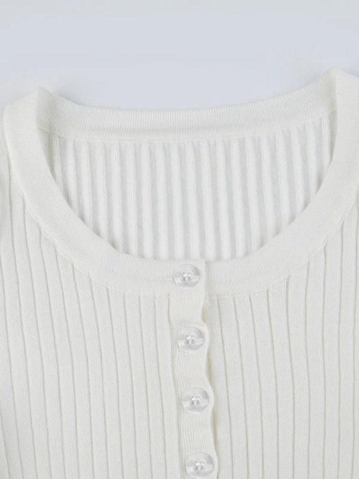 Ddbos - Solid Breasted Ribbed Long Sleeve Knit