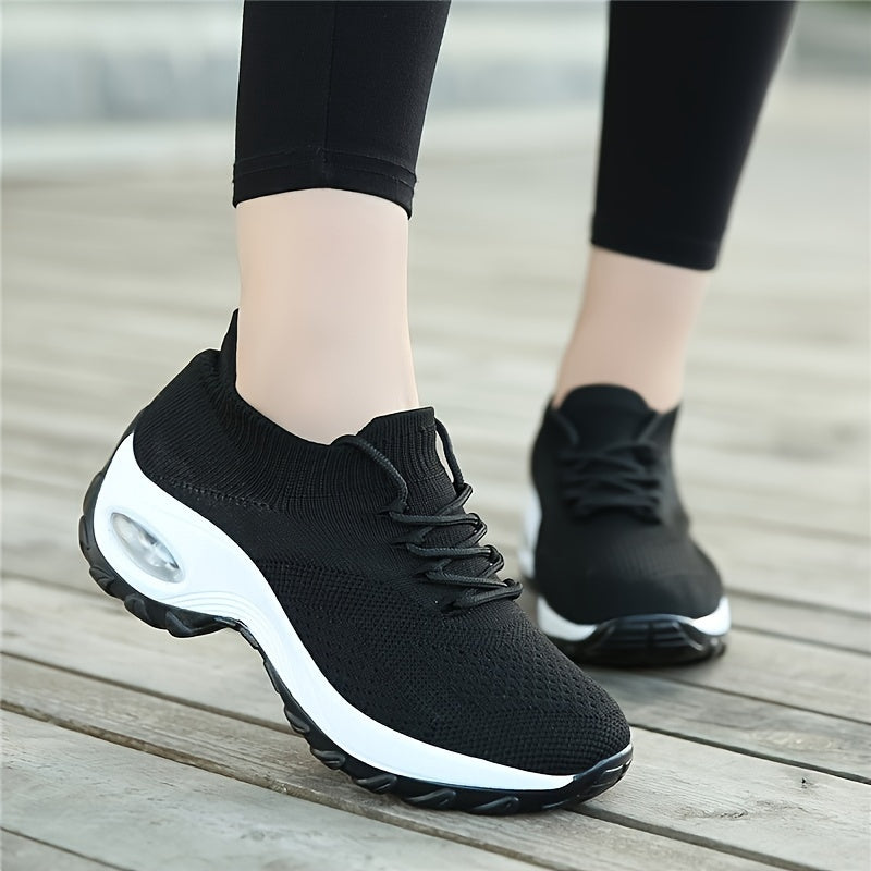 Ddbos Women's Breathable Knit Chunky Sneakers, Casual Lace Up Outdoor Shoes, Comfortable Low Top Sport Shoes plus size