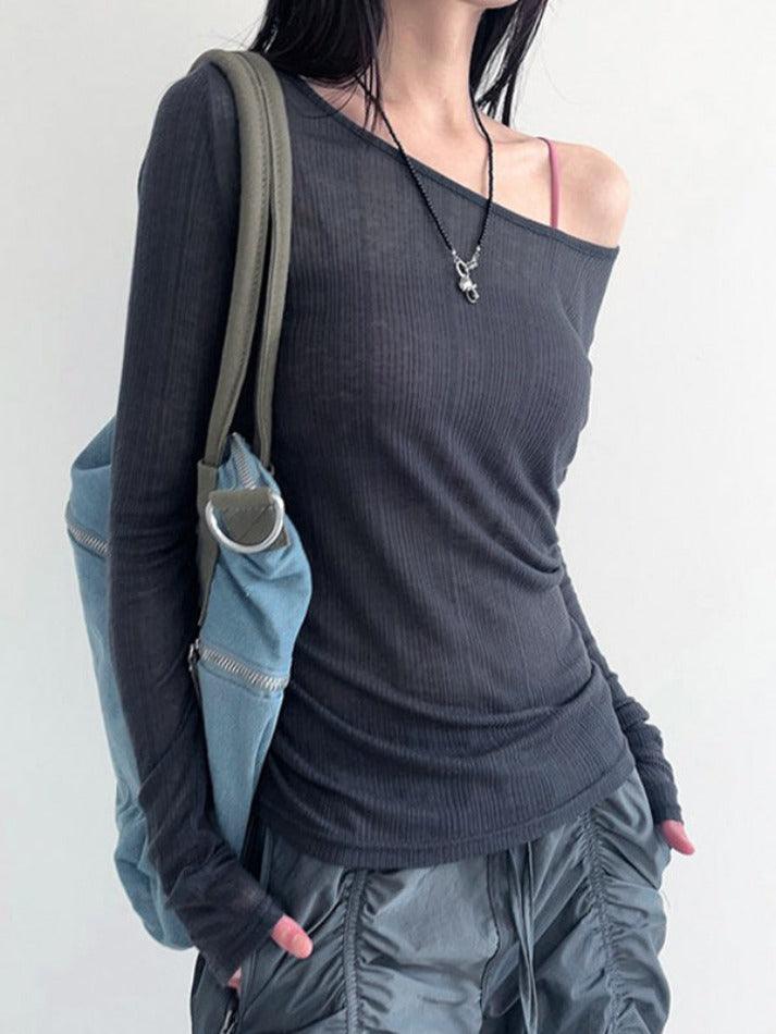 Ddbos - Solid Color Backless Long Sleeve Knit