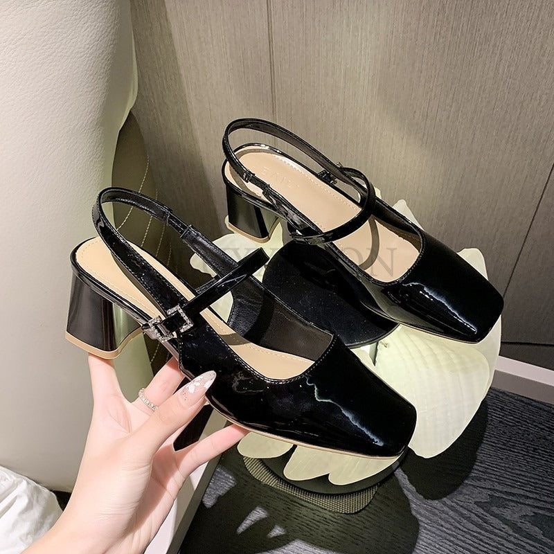 Ddbos Mary Jane High Heel Sandals with Diamond Square Buckle Head and Skirt Style Women Shoes Fashionable Versatile Lolita 35-39