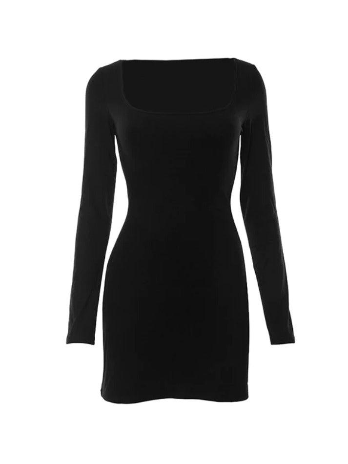 Ddbos - Solid Square Neck Slim Mini Dress