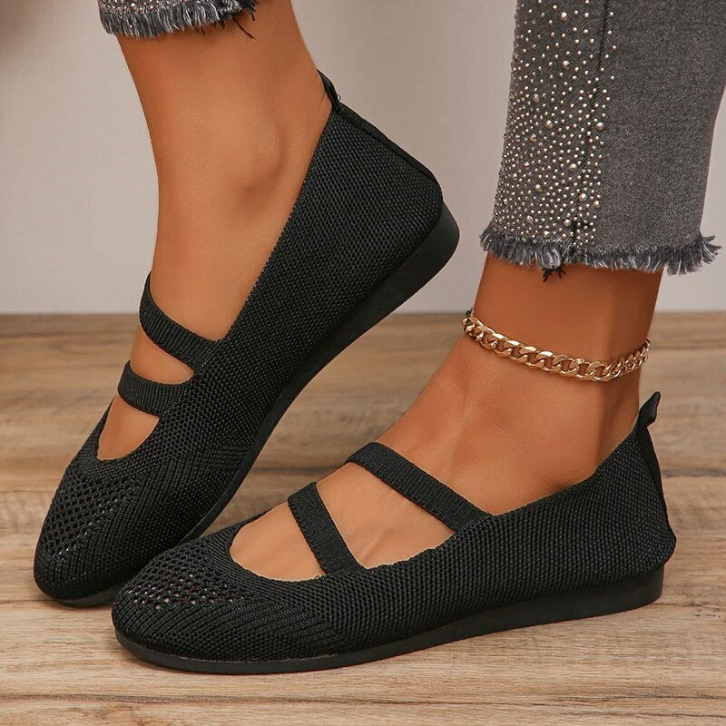 Ddbos Breathable Mesh Flats Women Spring Summer Fashion Strap Knitting Casual Shoes Woman Round Toe Flat Heels Sneakers Female