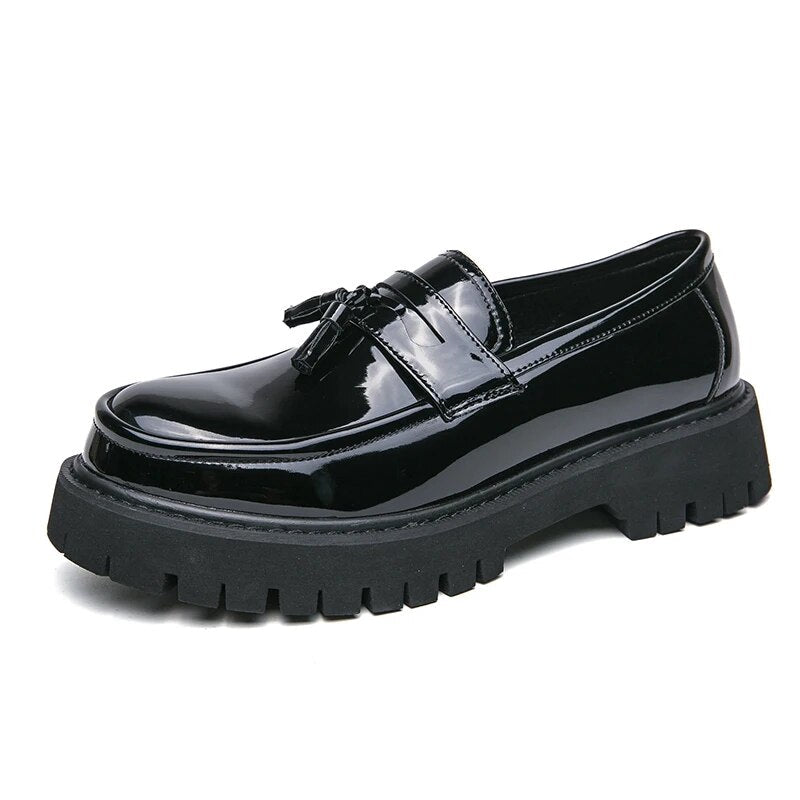 Ddbos New Platform Shoes Loafers Shoes Men Thick-soled Wedding Shoes Black Formal Business Shoes Slip-on Leather Increase Casual Shoes