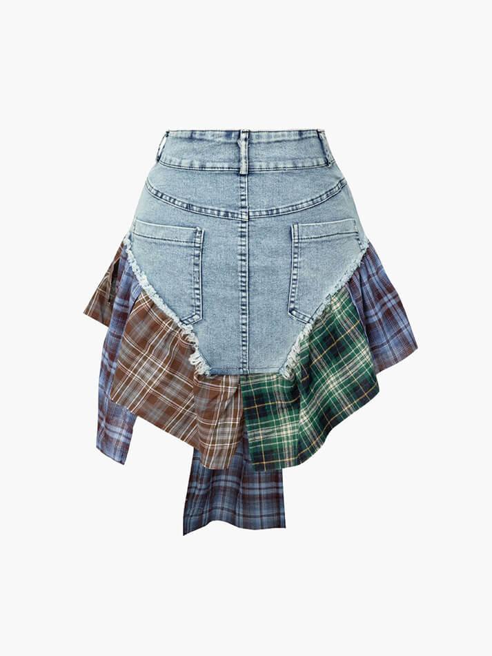 Ddbos - Asymmetric Patchwork Denim Mini Skirt