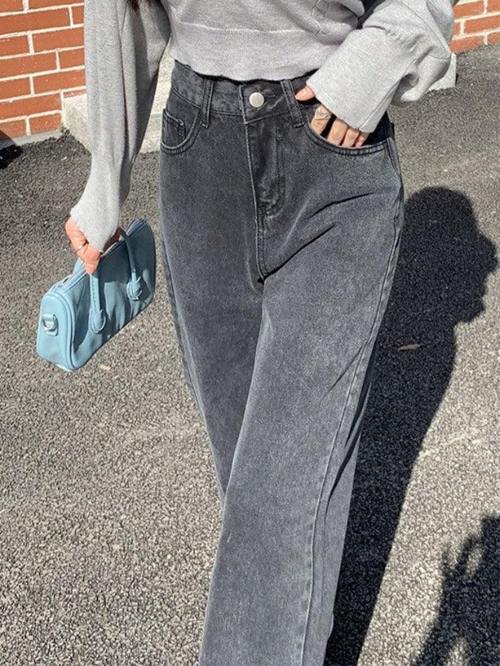 Ddbos - High Waist Washed Boyfriend Jeans