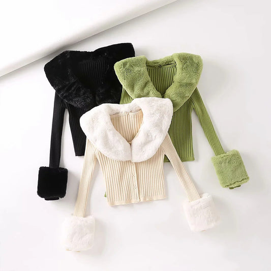 joker costume female outfit INS Vintage Sweater Cardigan Women's Autumn Fashion Detachable Fur Collar Single-Breasted Short Knitted Top