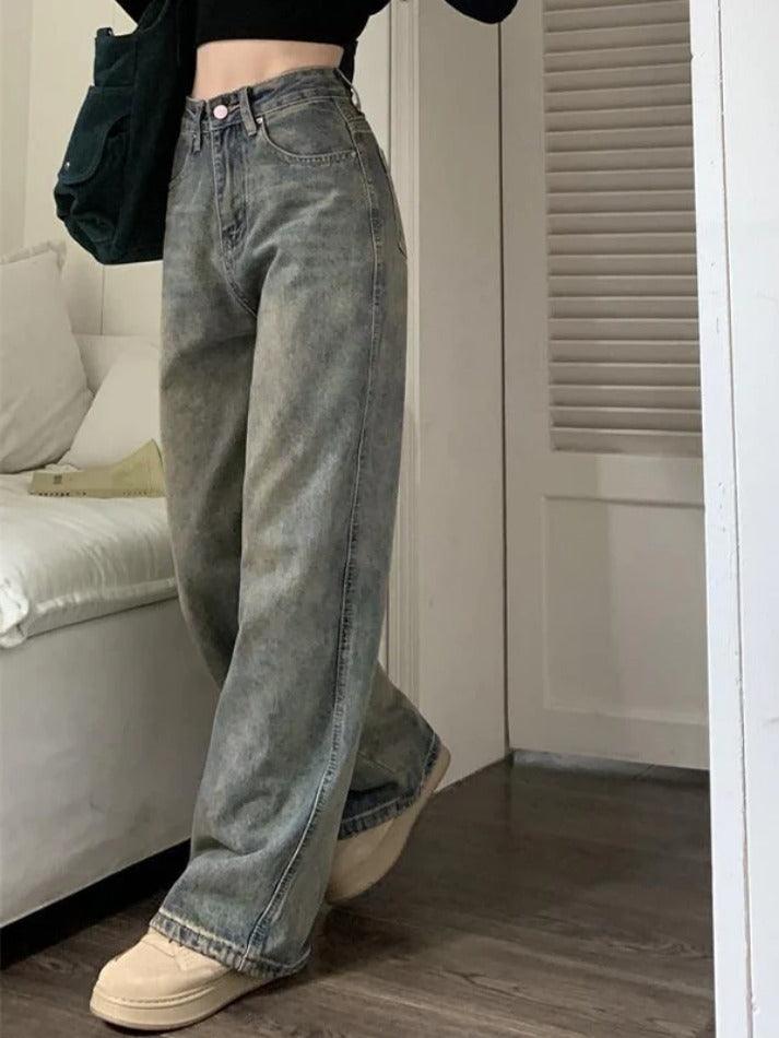 Ddbos - Washed Distressed High Rise Boyfriend Jeans