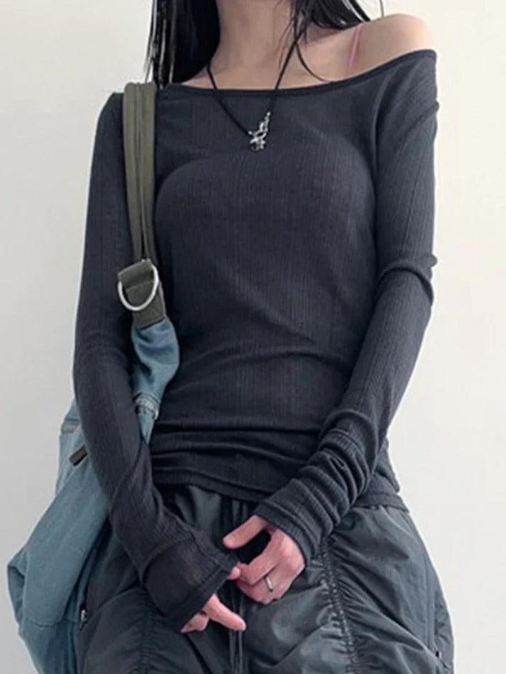 Ddbos - Solid Color Backless Long Sleeve Knit