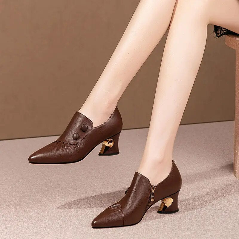 Ddbos Botas Femininas Women Fashion High Quality Real Leather Beige Short Ankle Autumn & Winter Boots Cool Black Shoes