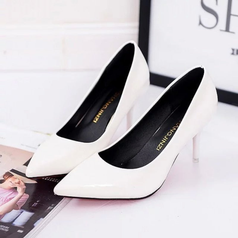 Ddbos Large Size Women's Pumps Pointed Toe Patent Leather High Heels Dress Shoes White Wedding Shoes Thin Heels Basic Pump Red