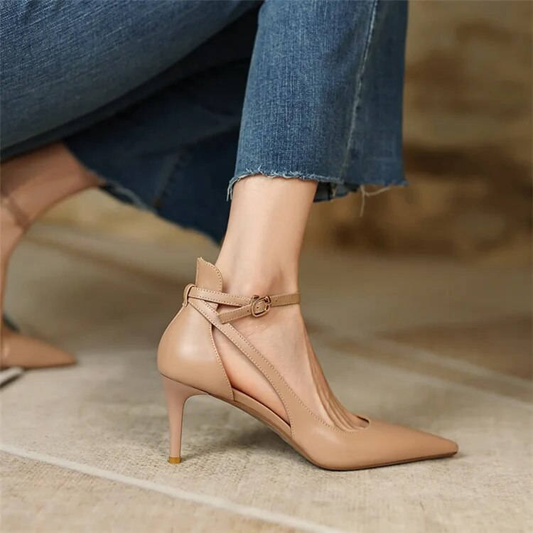 Ddbos Summer New Fashion French Fashion Ladies Pointed Toe Strap Stiletto Shoes Hollow Roman Toe Sandals Women Elegant Banquet Shoes