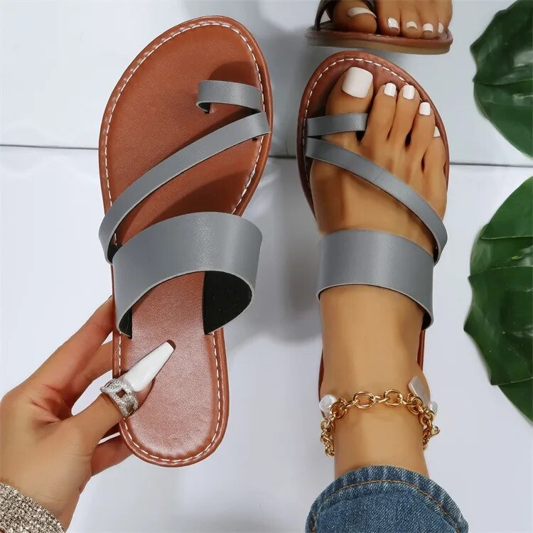 Ddbos Flat Sandals Fashion Summer Solid Color  Open Toe Outdoor Slippers Casual Beach Women's Shoes Plus Size Zapatos De Mujer Slides