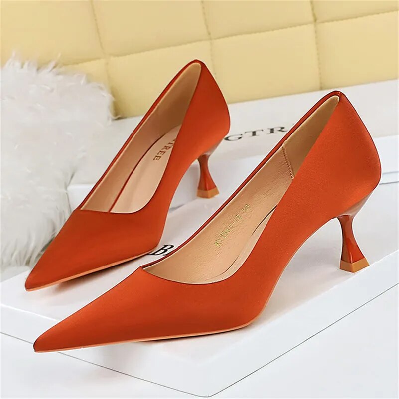 Ddbos Plus Size 34-43 Fashion Women 5.5cm High Heels Quality Pumps Lady Silk Medium Low Heels Fetish Nightclub Mom Office Prom Shoes