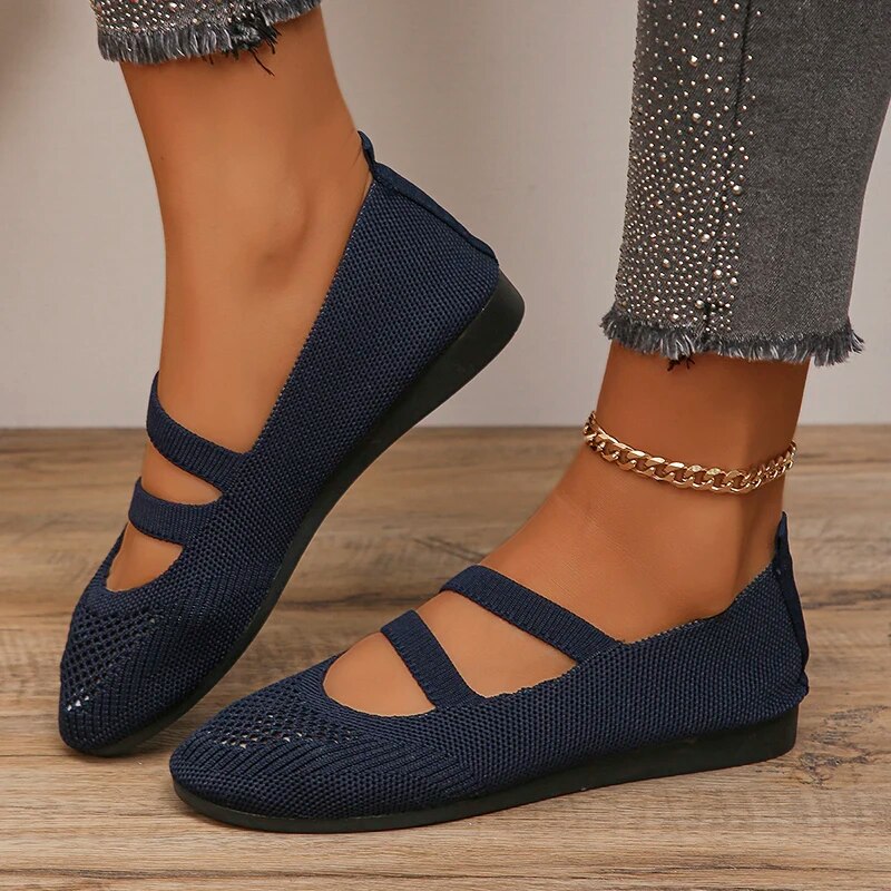 Ddbos Breathable Mesh Flats Women Spring Summer Fashion Strap Knitting Casual Shoes Woman Round Toe Flat Heels Sneakers Female