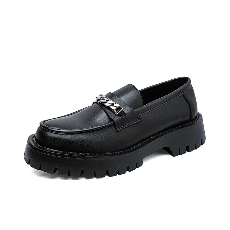 Ddbos New Platform Shoes Loafers Shoes Men Thick-soled Wedding Shoes Black Formal Business Shoes Slip-on Leather Increase Casual Shoes