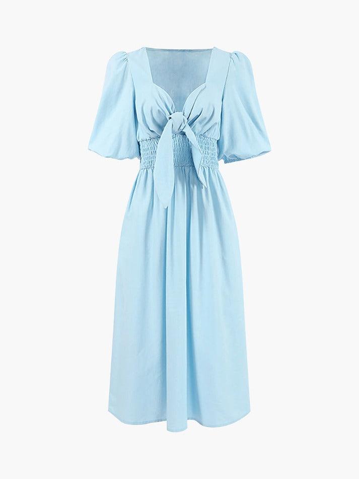 Ddbos - Linen Cotton Front Tie Midi Dress