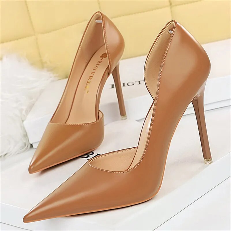 Ddbos New Women 10.5cm High Heels Pumps Wedding Bridal Stiletto Sexy Retro Hollow Heels Lady Scarpins Office Party Nude White Shoes