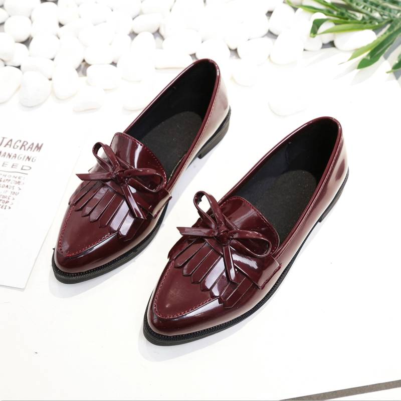 Ddbos Spring Brand Shoes Woman Casual Tassel Bow Pointed Toe Black Oxford Shoes for Women Flats Comfortable Slip on Women Shoes