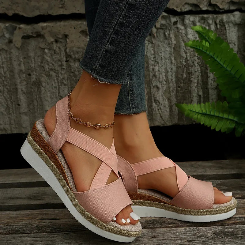 Ddbos Summer Wedge Sandals for Women Non-Slip Platform Gladiator Shoes Woman Flock Cross Strap Sandalias De Mujer Plus Size 43