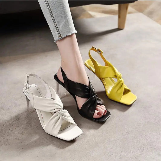 Sexy Summer Shoes Crystal Thick Heel Square toe Women Cross Tied